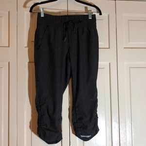 Kyodan Capri Workout Pant Rouching on side of legs Black Gray Drawstring SZ XS